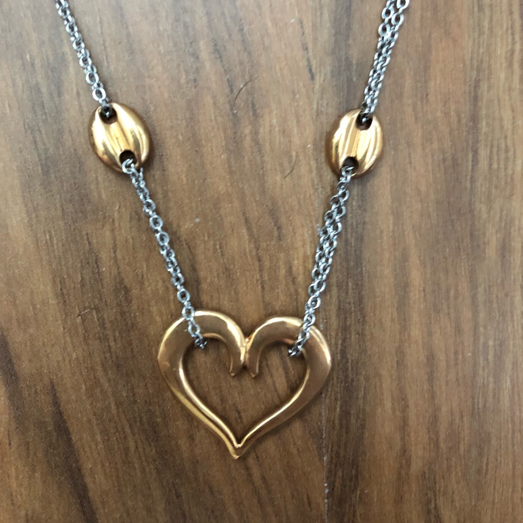 Gold Tone And Silver Heart Necklace